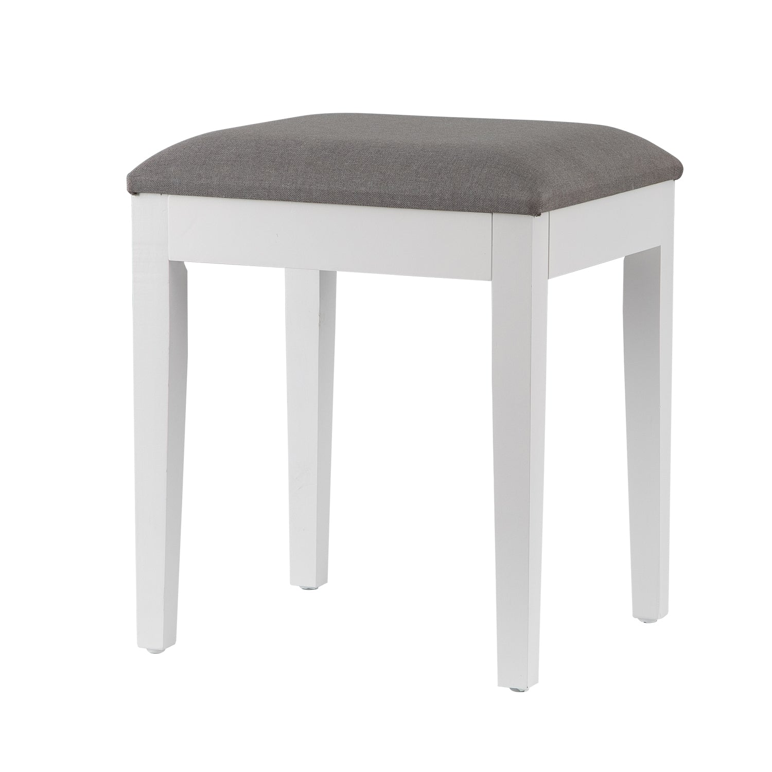 Dressing Table Stool With Padded Seat, Wood In White Finish, Grey Cush