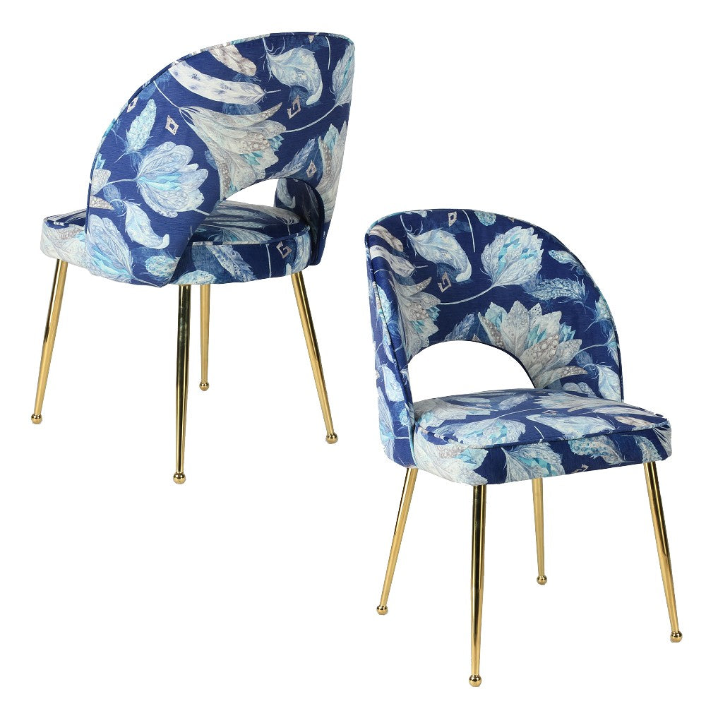 Set of 2 Floral Blue Accent Chairs