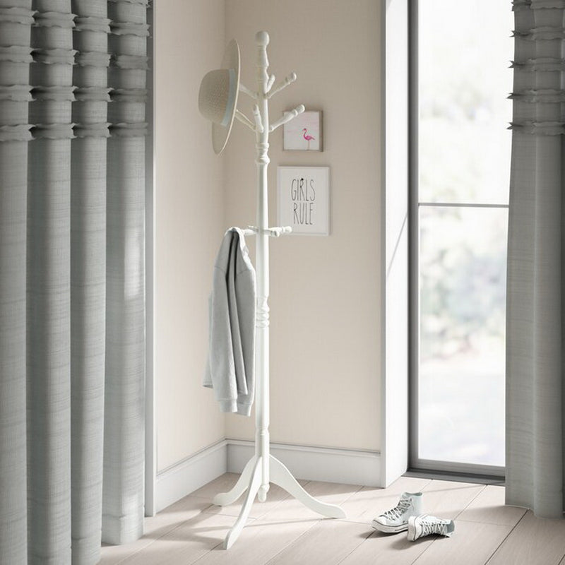 Cleo Wooden Coat Stand with Hooks-Solid Wood in White Finish