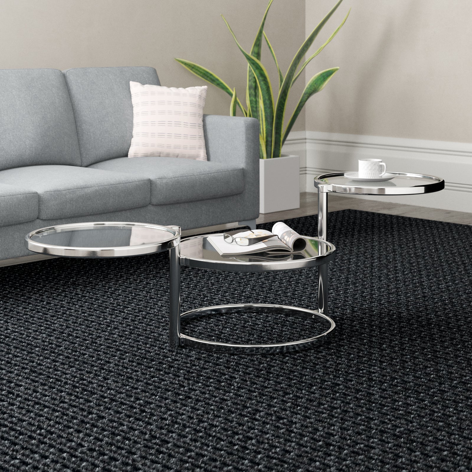 Eternity Coffee Table with Swivel Motion, Metal Chrome/Clear