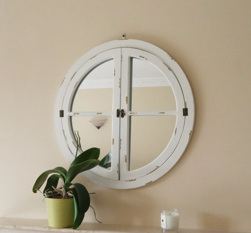 Round Window Mirror/Garden Mirror /Decorative Mirror-Distressed White (6024410726563)