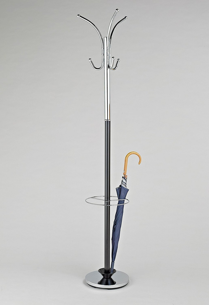 Oscar Free Standing Coat Rack with Umbrella Base Metal Black Chrome