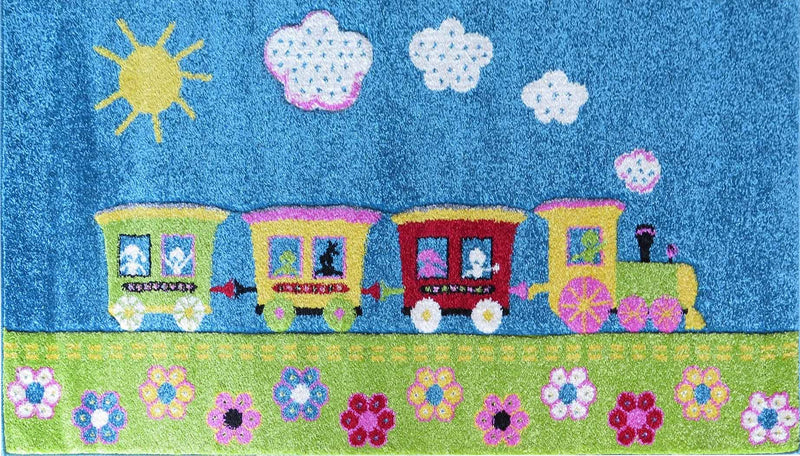 Kids Children Bedroom Playroom Floor Trains Rug Multi-Colour