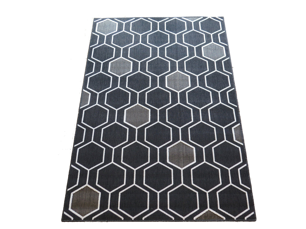 Genevieve Trellis Hexagon Pattern Area Rug (Black/Cream, 120 x 170cm)